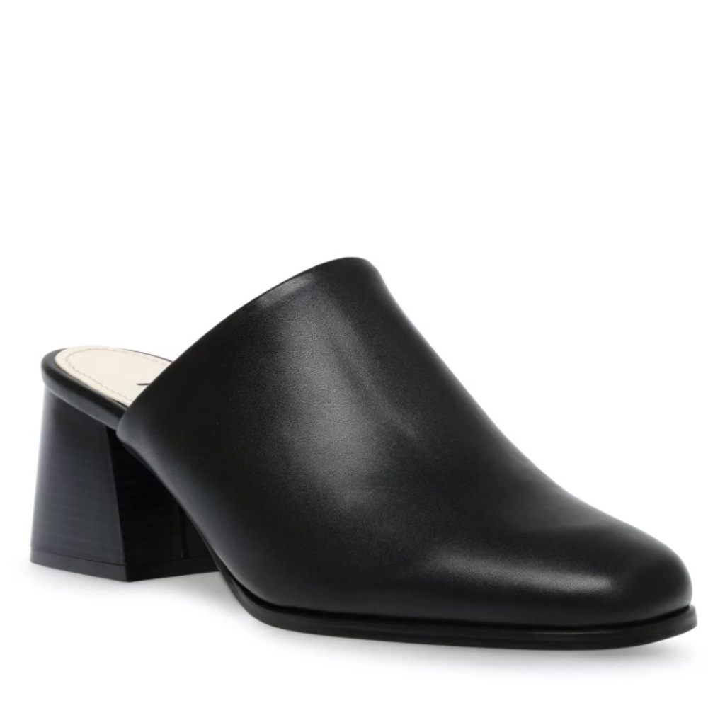 Anne Klein Idolena Black Faux Leather Slip-On Block Heel Mules Size 7